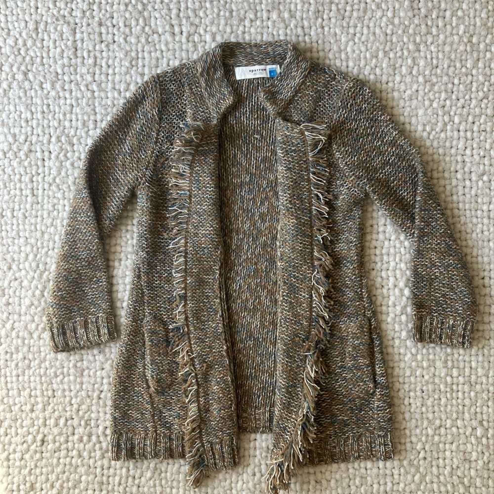Anthropologie Sparrow Small Knit Cardigan Open Front Sweater‎ Boho Artsy Earthy